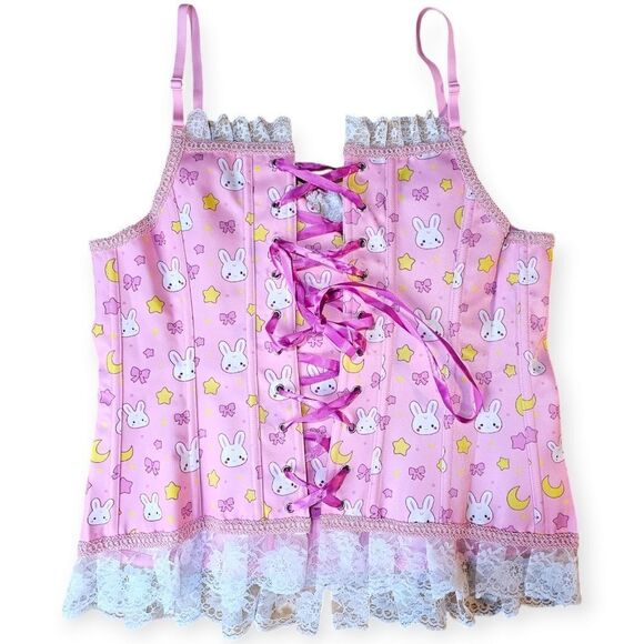 Littleforbig Women's Lace Up Boned Overbust Corset Bustier Bodyshaper - Picture 7 of 9